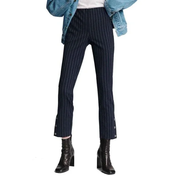 Rag & Bone Simone Pinstripe Snap Pants Navy Blue Cropped, Size 4